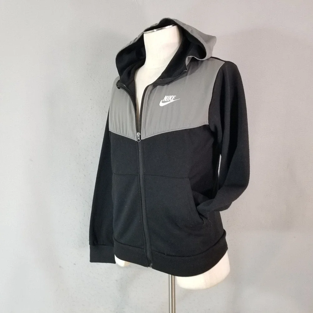 Nike hoodie sweatshirt women's medium gray black full zip flawed